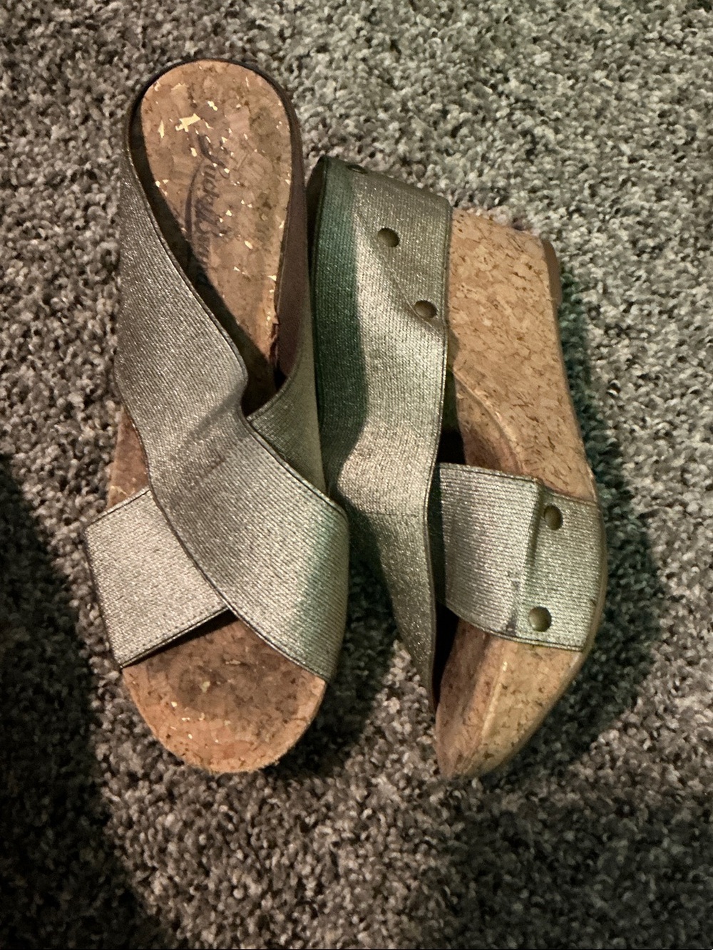Lucky Brand Metallic Silver Cork Wedge Slides
